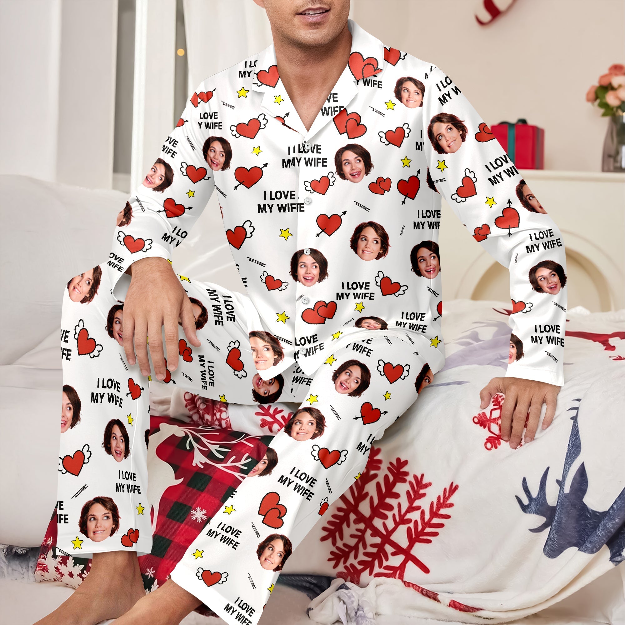 Custom Face Photo I Love You Cute Hearts Pajamas Perfect Gift for Couples LM32 897413