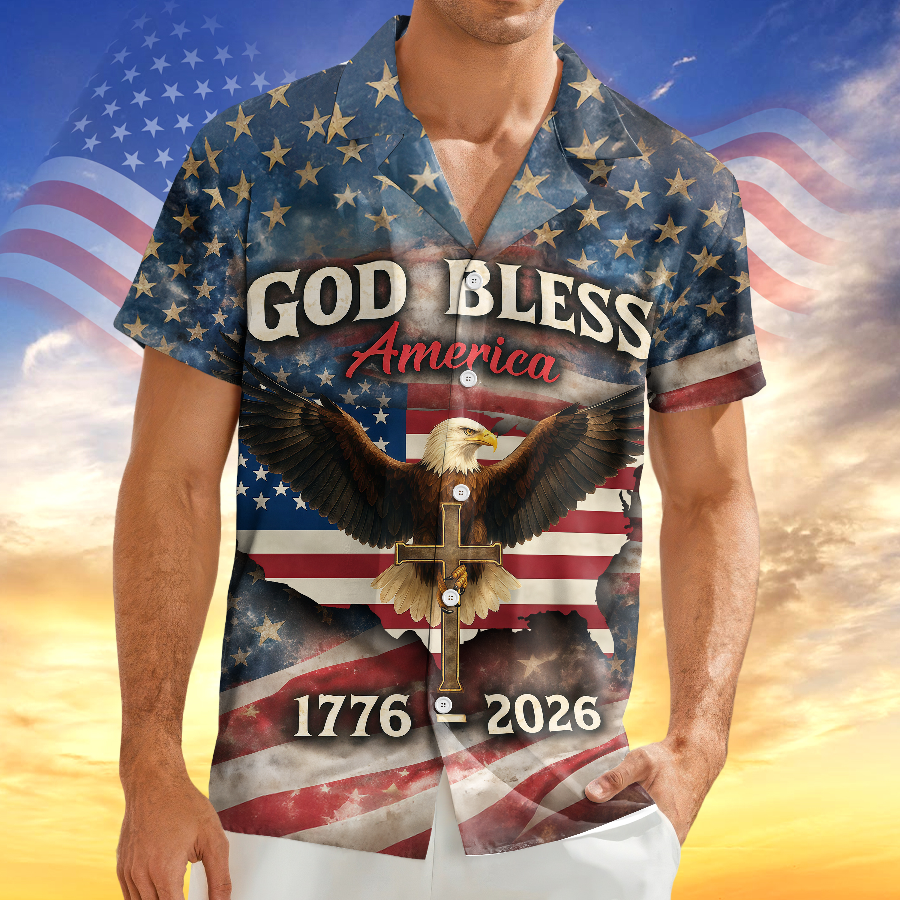 Patriotic 250th Anniversary God Bless America Eagle 1776–2026 Hawaii Shirt HA75 920150