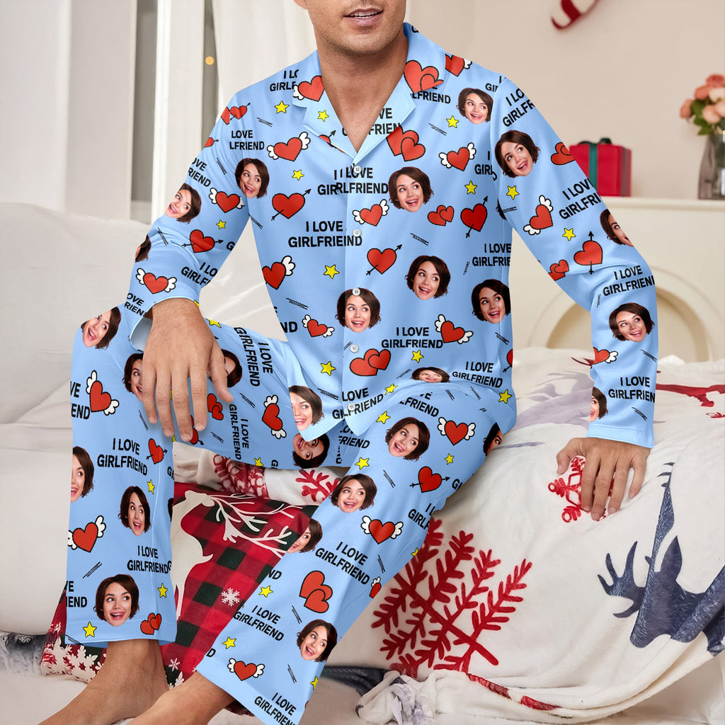 Custom Face Photo I Love You Cute Hearts Pajamas Perfect Gift for Couples LM32 897413