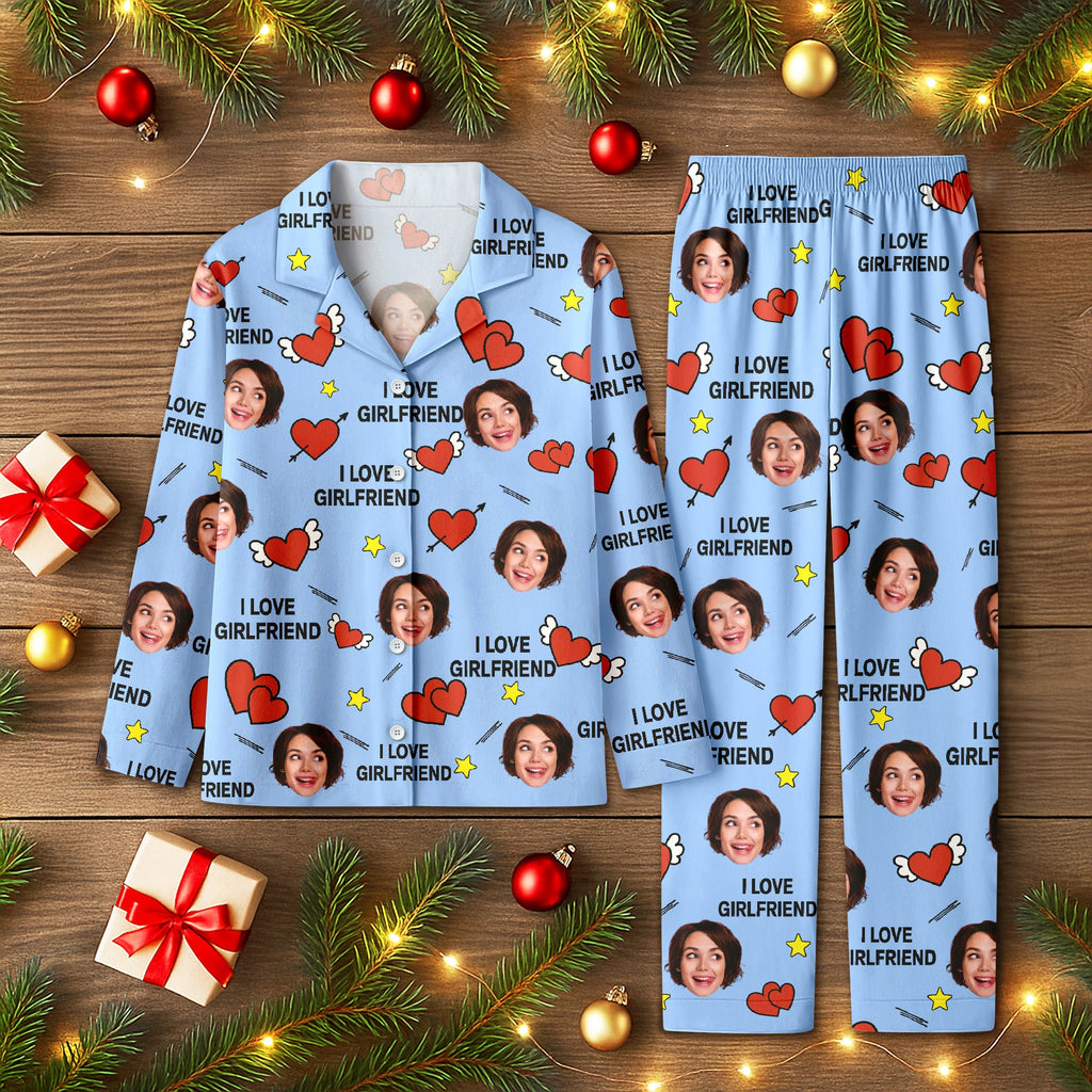 Custom Face Photo I Love You Cute Hearts Pajamas Perfect Gift for Couples LM32 897413