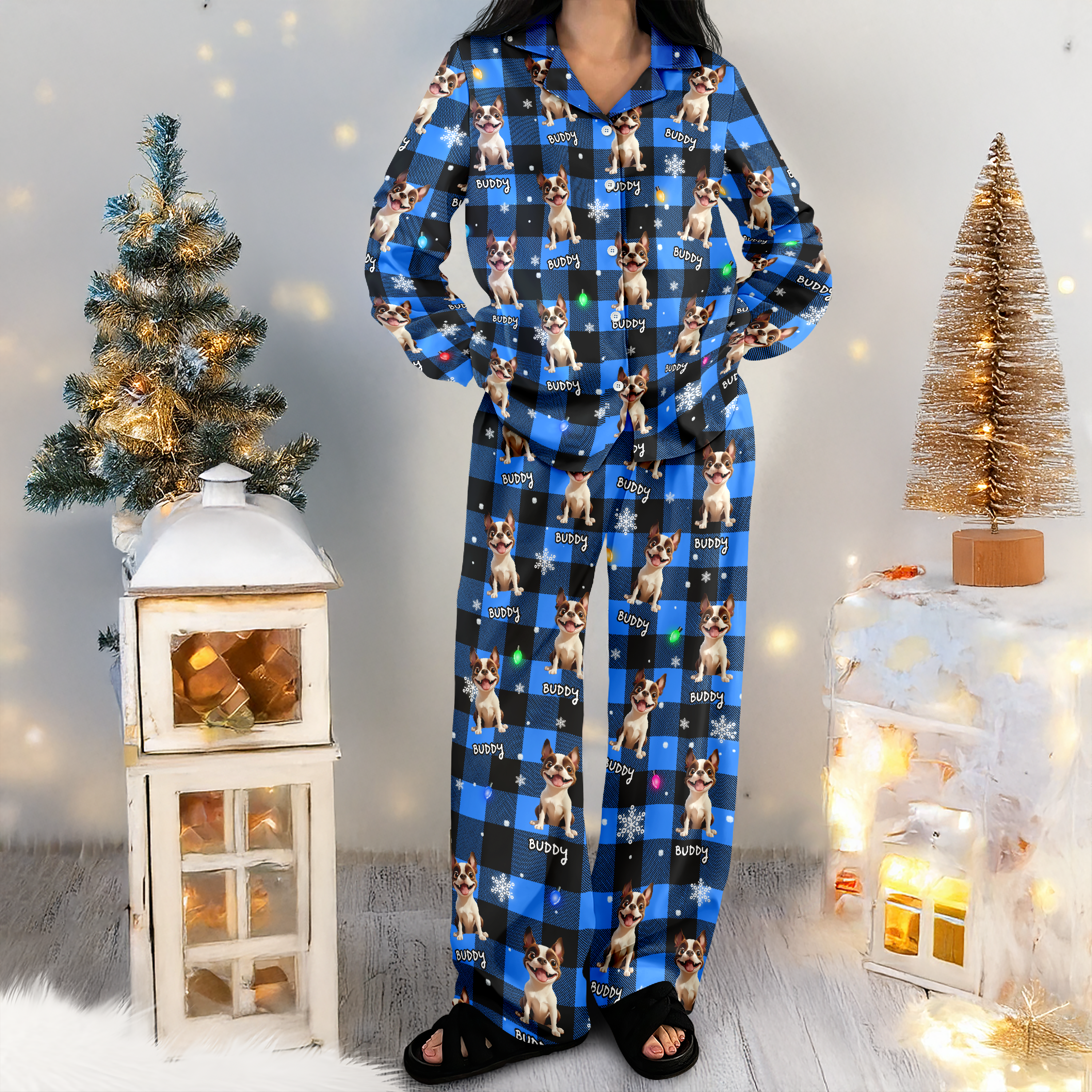 Custom 3D Dog Christmas Light Pajamas Personalized Puppy Pajamas Gift For Dog Lovers CH07 899998