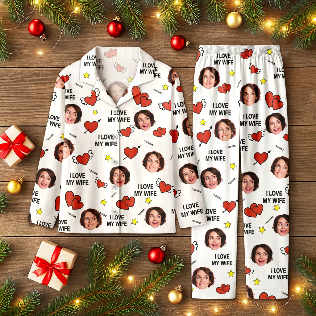 Custom Face Photo I Love You Cute Hearts Pajamas Perfect Gift for Couples LM32 897413